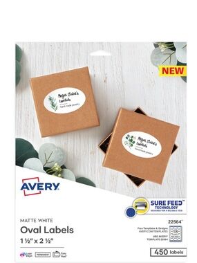 Avery Blank Oval Labels 1.5" x 2.5" Matte White 450 Sealed Pack